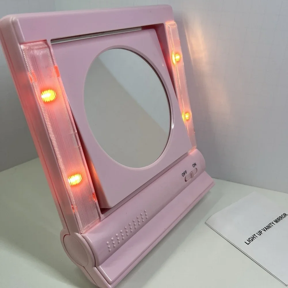 Lighted Vanity Mirror Pink Makeup‎ Mirror Folding Travel Light Up Y2K Handheld